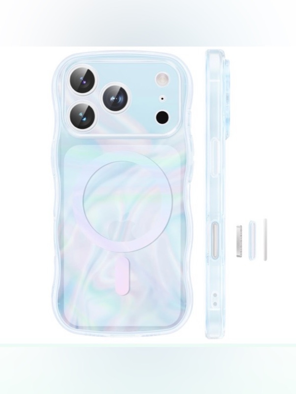 iPhone 17 Pro Case Full Camera Protection MagSafe Compatible - Wavy Sparkle BLUE